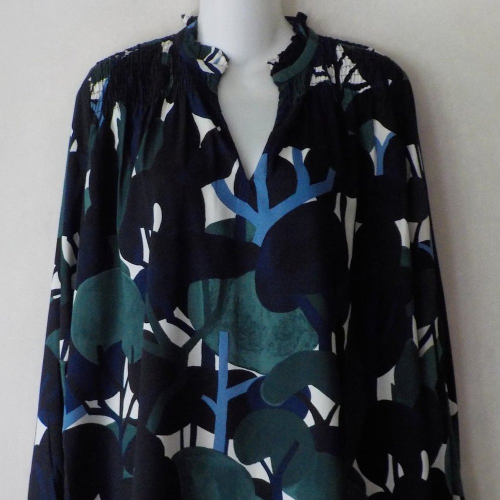Ann Taylor blouse sz S 4 6 green blue floral EUC